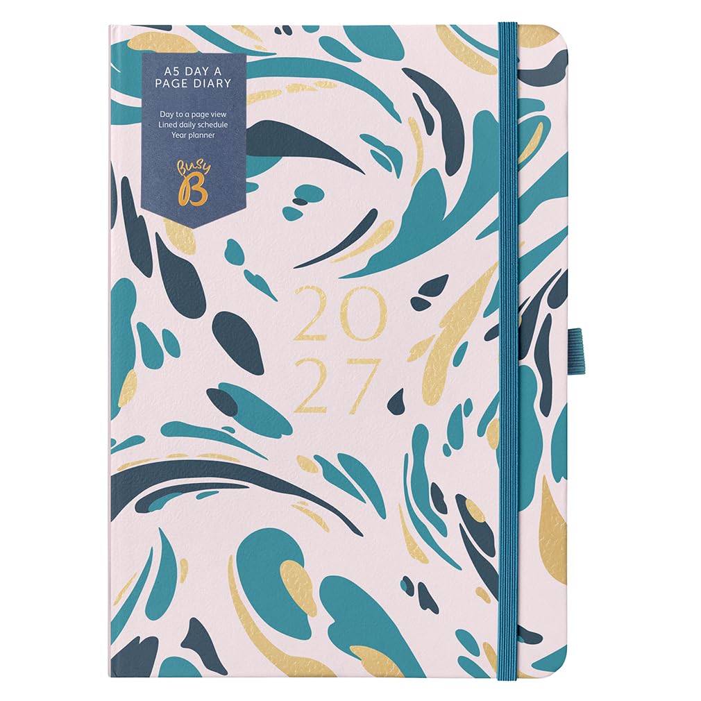 Busy B 2027 A5 Day-a-Page Diary - Pink Marble - Gold Foil