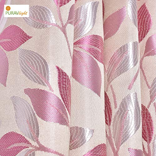 Image of Purav Light Jacquard Curtains Set of 3 Piece 5 Feet Long for Window & Living /Bedroom, Room Darkening Jute Polyester Weaved Parda, 3PC (Window - 5 Feet,Pink)