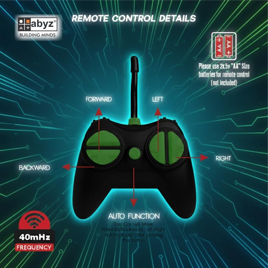Image of abyz 360 Rotating RC Stunt Car - LED Lights, Sound, Off-Road Remote Control Vehicle for Kids and Adults (Green)