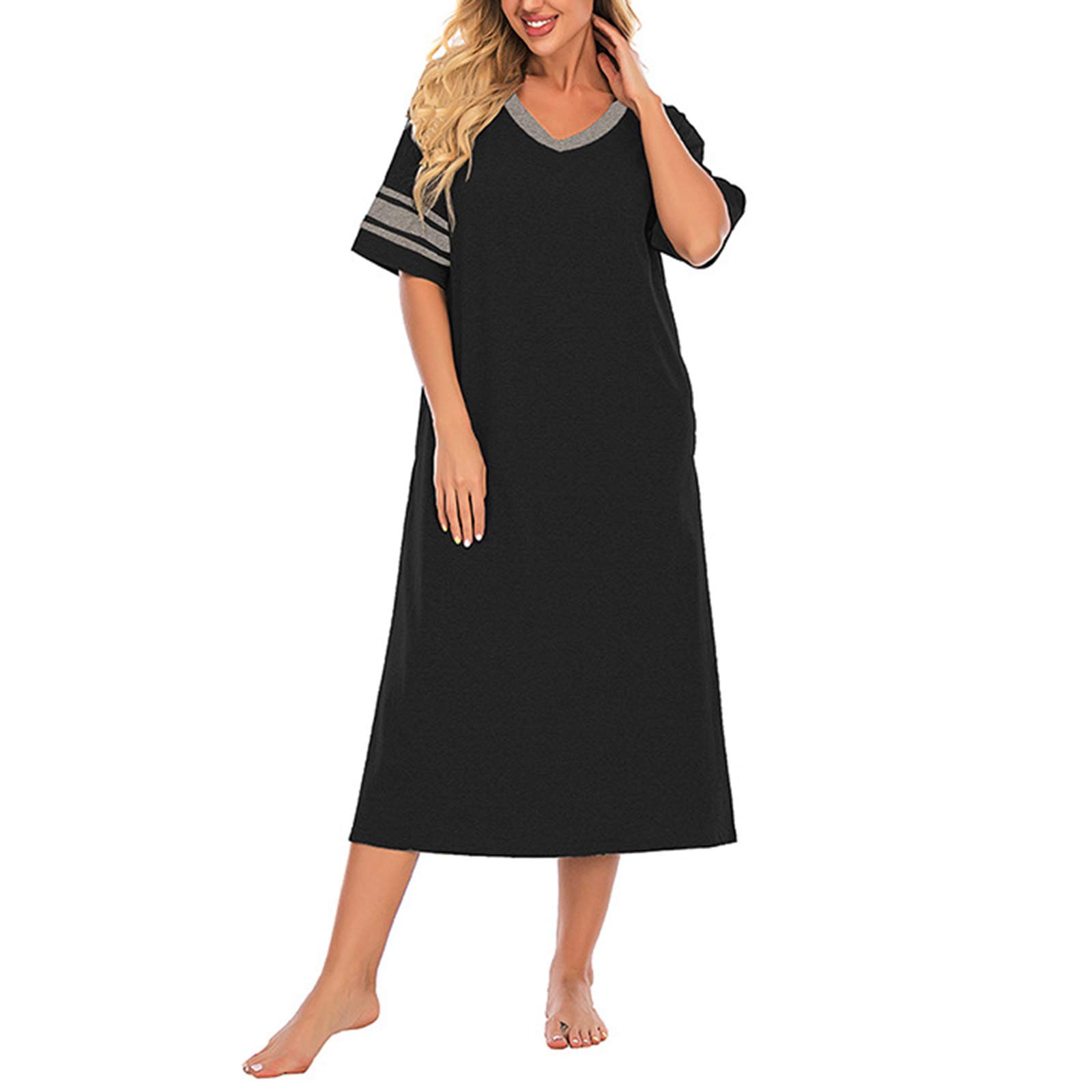 Chemise de nuit longue femme en coton noir pyjama ample 2XL