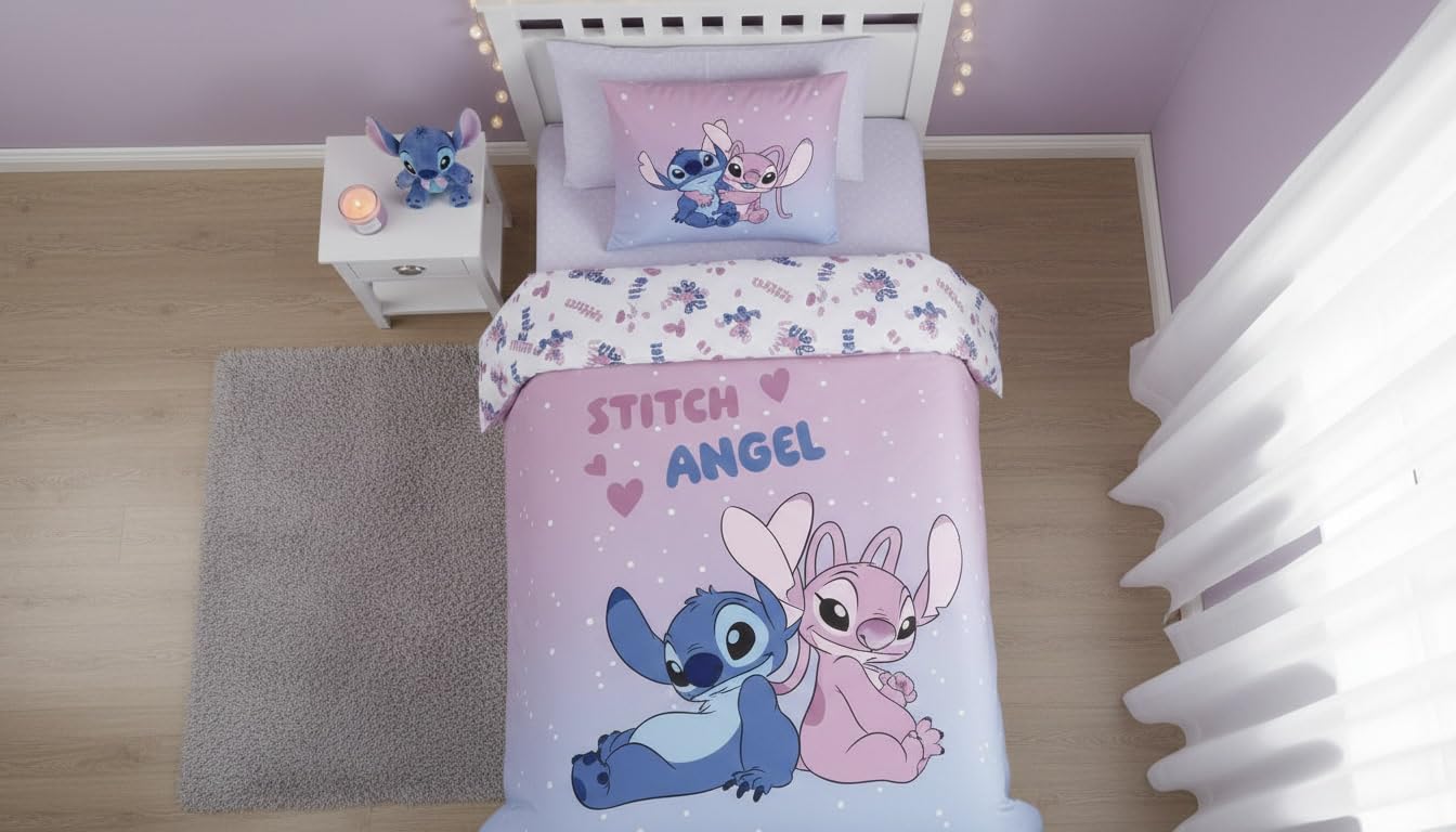 Stitch Angel Funda Nórdica Cama 90 140x200 + Funda Almohada Malva Azul
