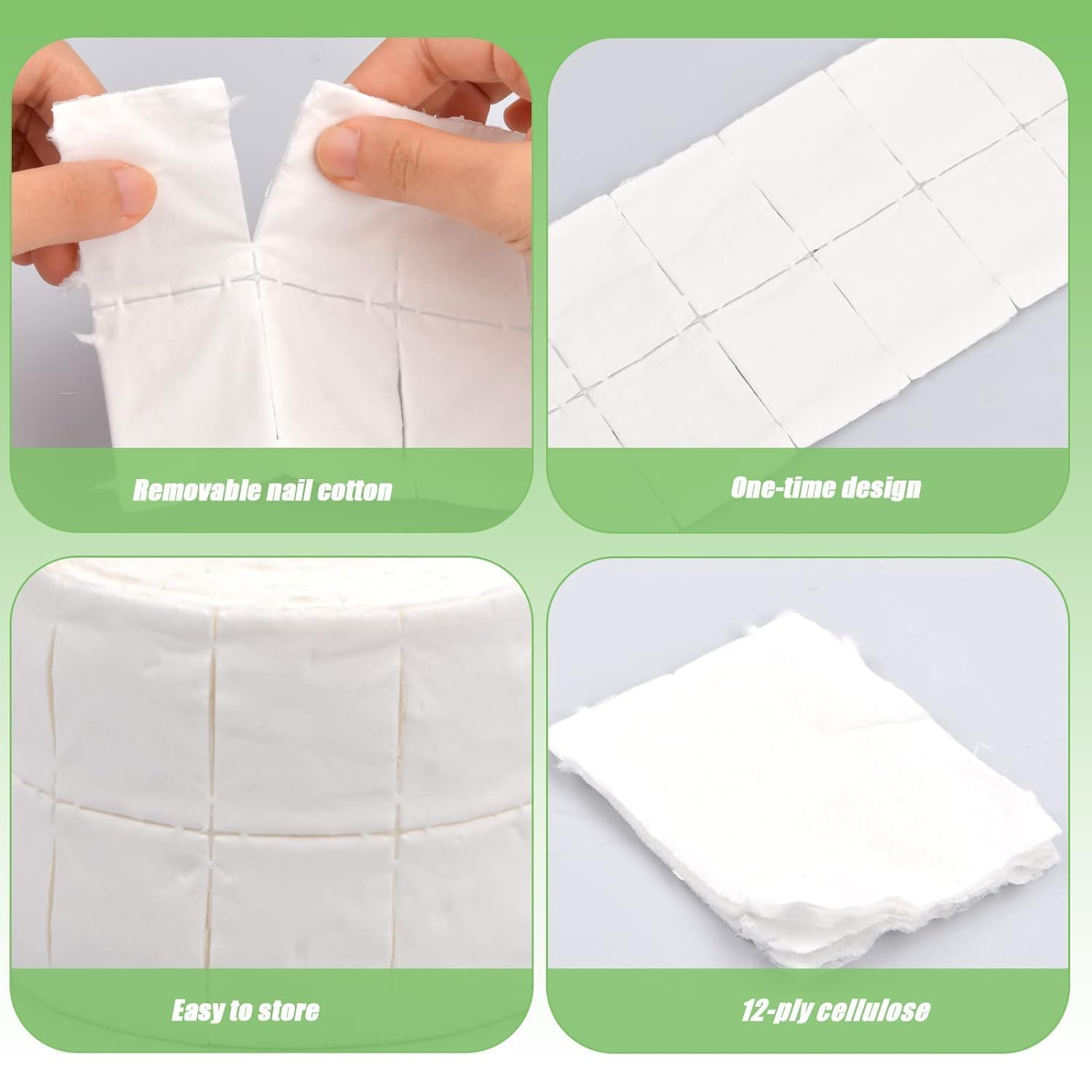 Rollo de 500 Toallitas de Celulosa de Precortadas, Cuadrados de Celulosa, Toallitas Diseño de Uñas Manicura, Hisopos sin Pelusa, Almohadillas de Algodón sin Polvo para Uñas de Gel