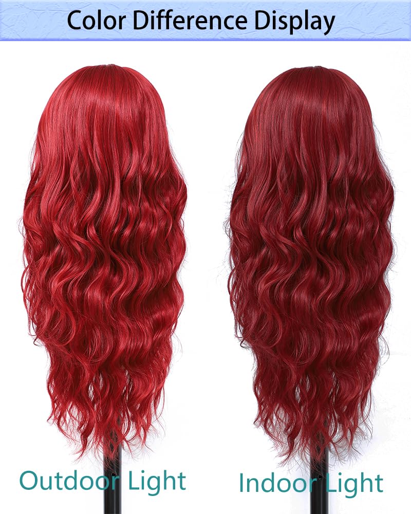 HMHIFI 26-Inch Long Wavy Wig with Middle Part, Protein Fiber Hair