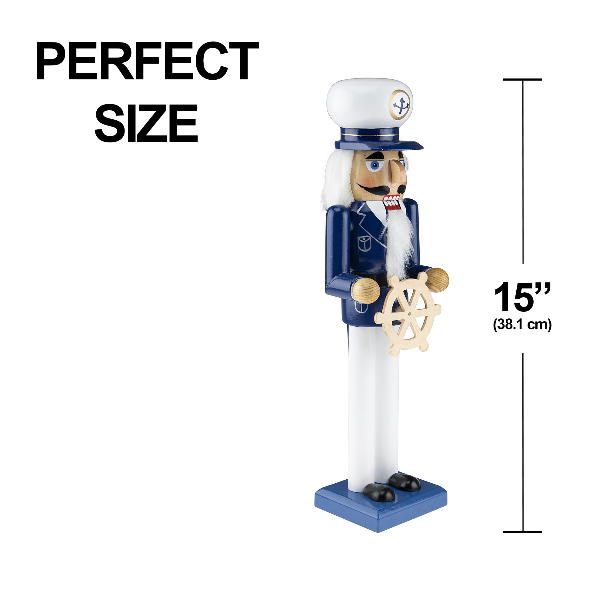 Clever Creations Captain 15 Inch Traditional Wooden Nutcracker, Festive Christmas Décor for Shelves and Tables