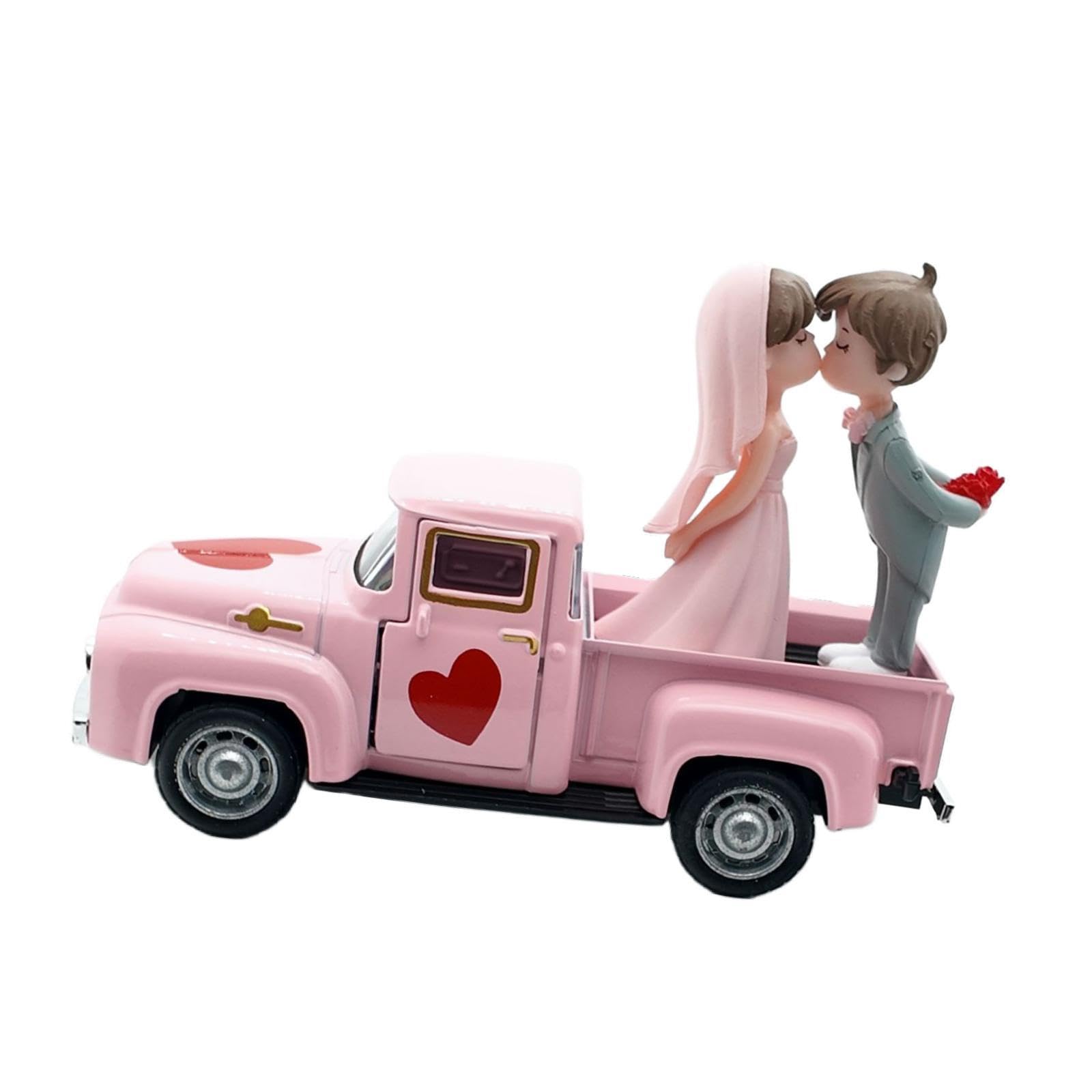 Nishiyuenyi Valentines Day Truck Decor Pickup Model Gift Romantic with Openable Doors Mini Doll Ornament Couple Figurine for Her Birthday, Style C