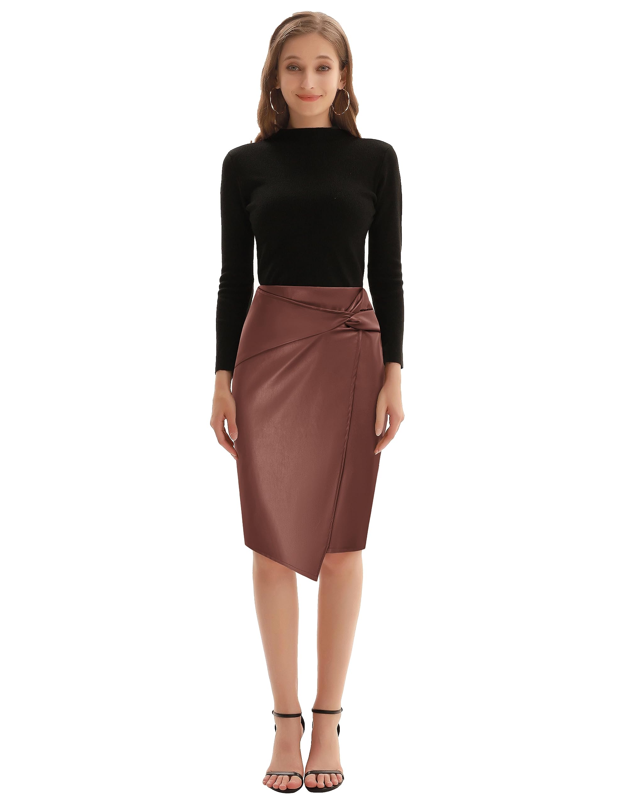 Kate Kasin Jupe crayon moulante en similicuir taille haute pour femme