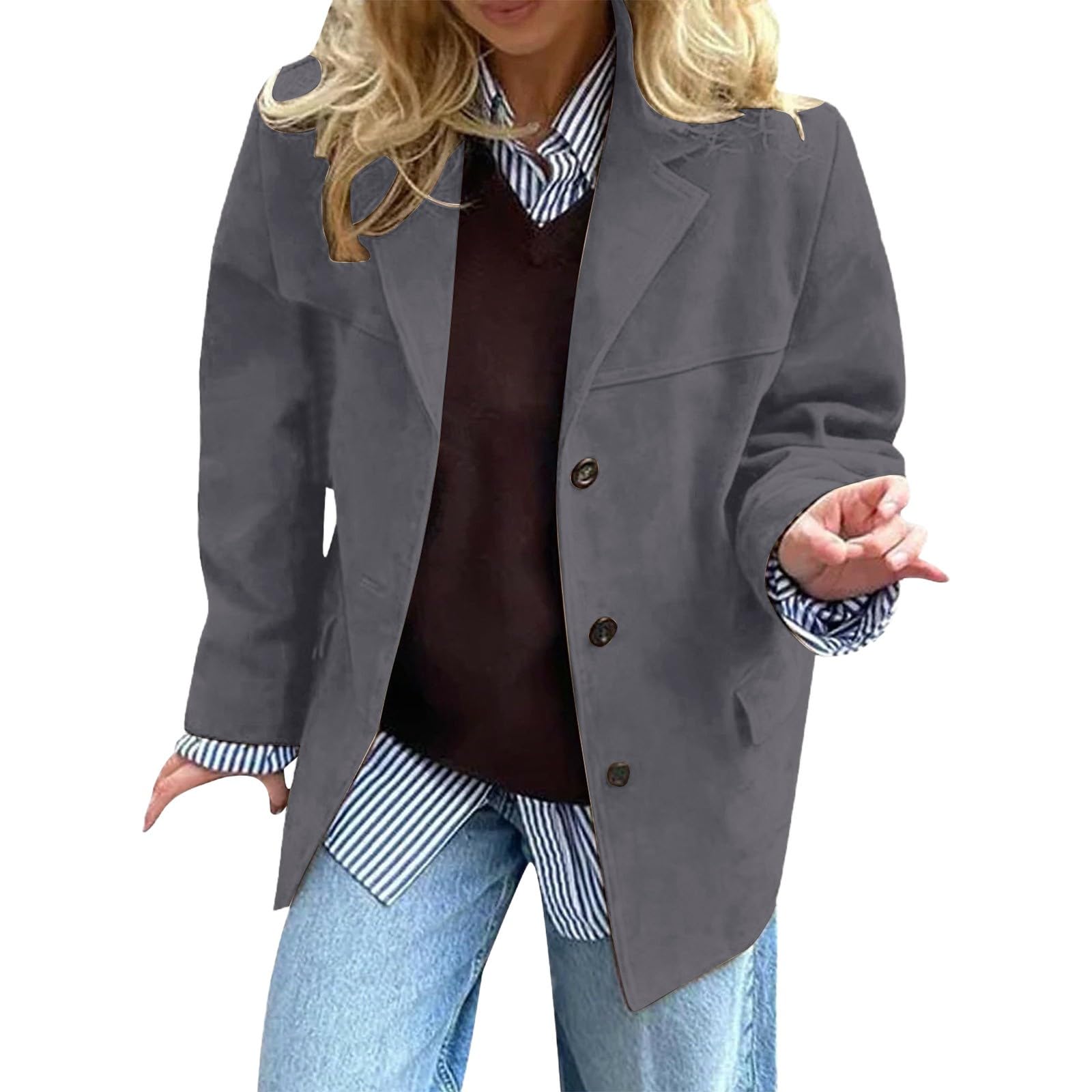 Generisch Anzugjacke Sportlich Elegant Sakko Vintage Wildlederjacke Damen