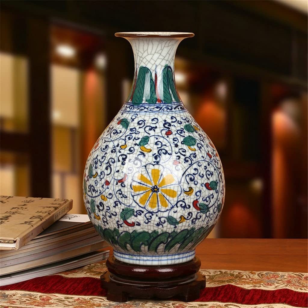 asdchZen Classical Hand-Painted Colorful Cracked Glaze Blue And White Porcelain Vase Handicraft Decoration,C-B