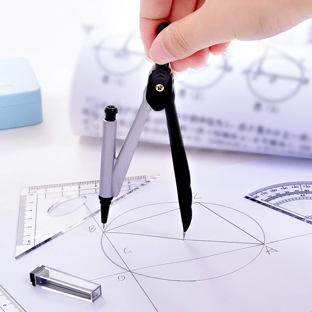 Unjoo幾何学コンパス数学セットこんぱす10点セット15cm直定規 2pcs三角定規 半円分度器 替え芯 消しゴム 鉛筆 幾何学 中学生 小学生 文房具 学用品 クリアケース付 オレンジ 公式ショップ