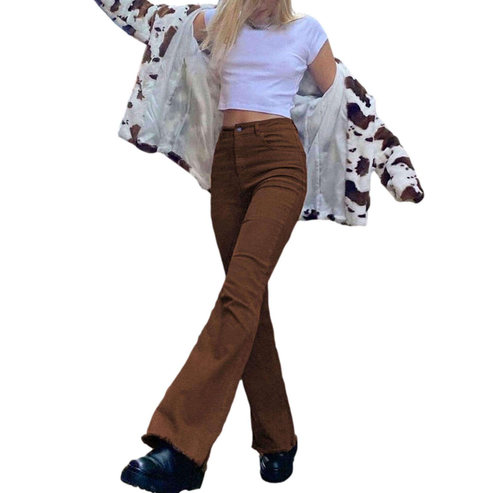 Las mujeres Vintage Jeans De Cintura Alta Denim Rectos Pantalones Niñas Y2K Patchwork Baggy Suelto Slim Elástica Larga Campana Jeans