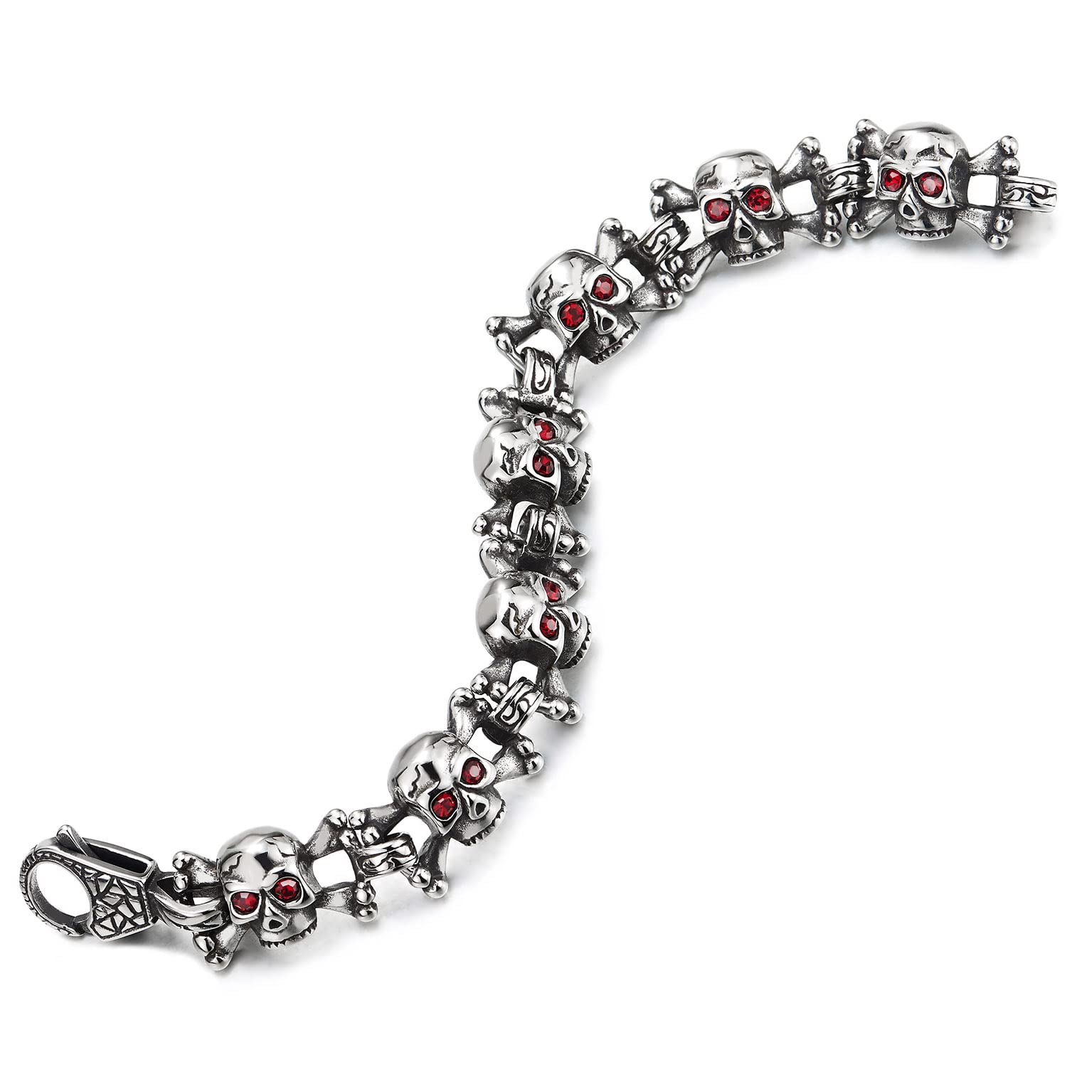 Bracelet Crâne Acier Et Zircone Cubique - Homme/Femme, Réglable 18cm, Boîte Cadeau