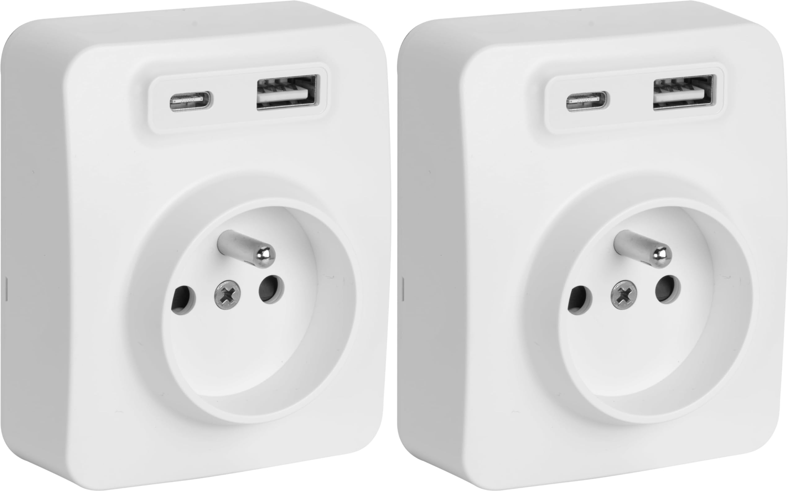 DEBFLEX - Blok - Double Prise USB 3,1A (Prises USB-A et C) + Prise 2P+T- Prise Murale - Pose en Saillie - Idéale Rénovation - Blanc (Lot de 2)