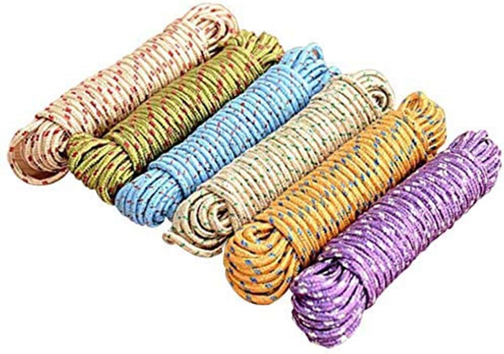 Nylon Clothesline, DELFINO 1 Pack Nylon Rope Clothesline Laundry Room Strong Sturdy Hanging Line Clothesline Drying Clothes Portable Outdoor Camping Trip Color Random 10m
