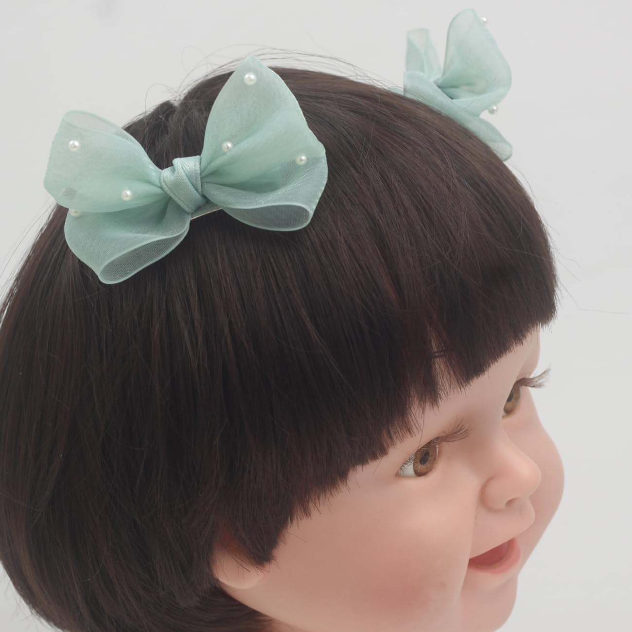 Pinzas para el pelo con lazo verde claro perla para niña, 2 unidades