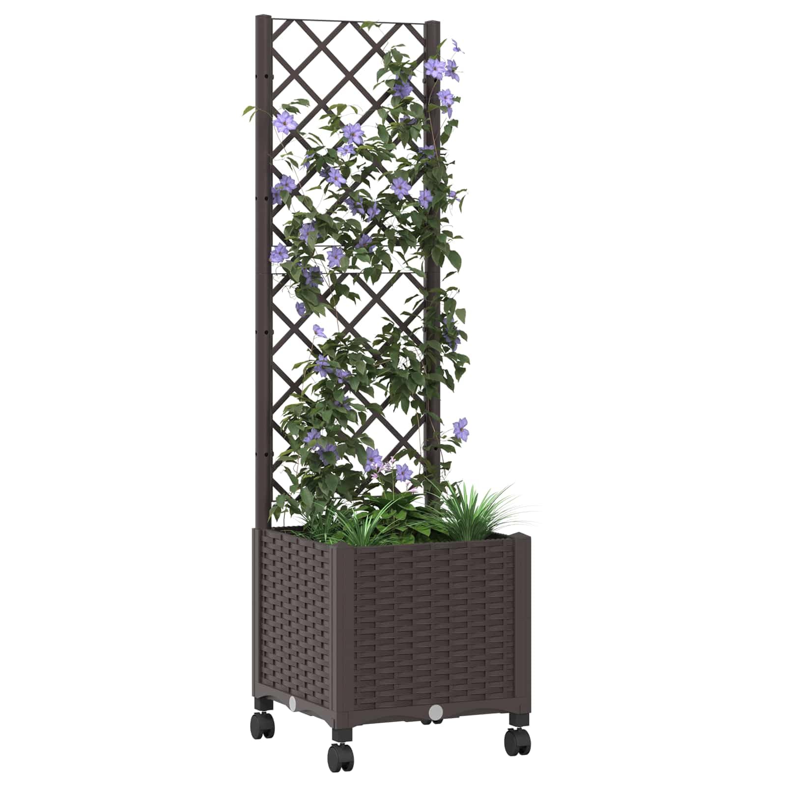 Pflanzkübel mit Spalier und Rädern Braun 40 x 40 x 146 cm wetterfester Gartenpflanzer für Balkone Terrassen und Gärten, ideal für Kräuter, Gemüse, Blumen