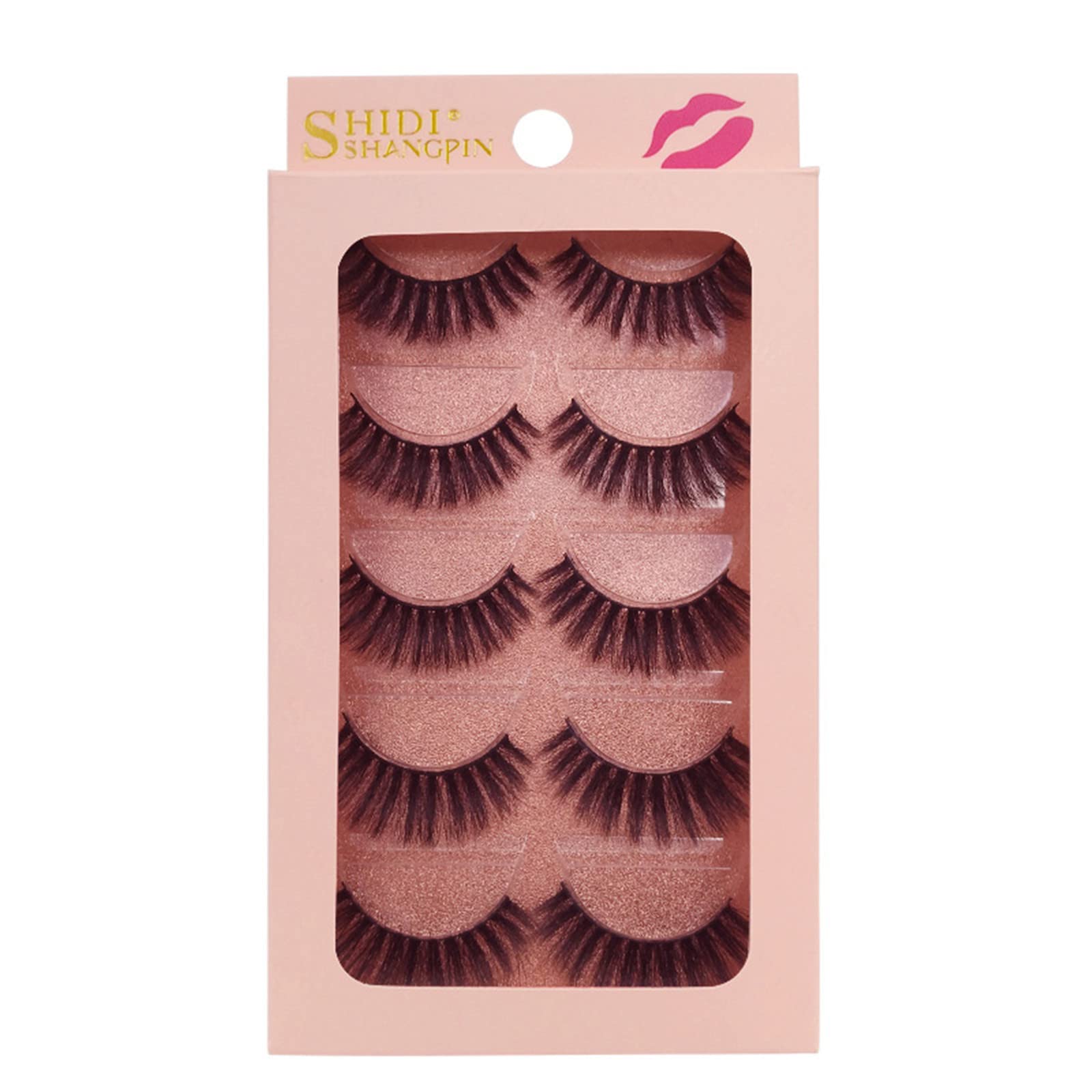 False Eyelashes, 3D Faux Mink Fake Eyelashes Handmade Dramatic Thick Crossed Cluster False Eyelashes Black Nature Fluffy Long Soft Reusable(5 Pairs) (C)