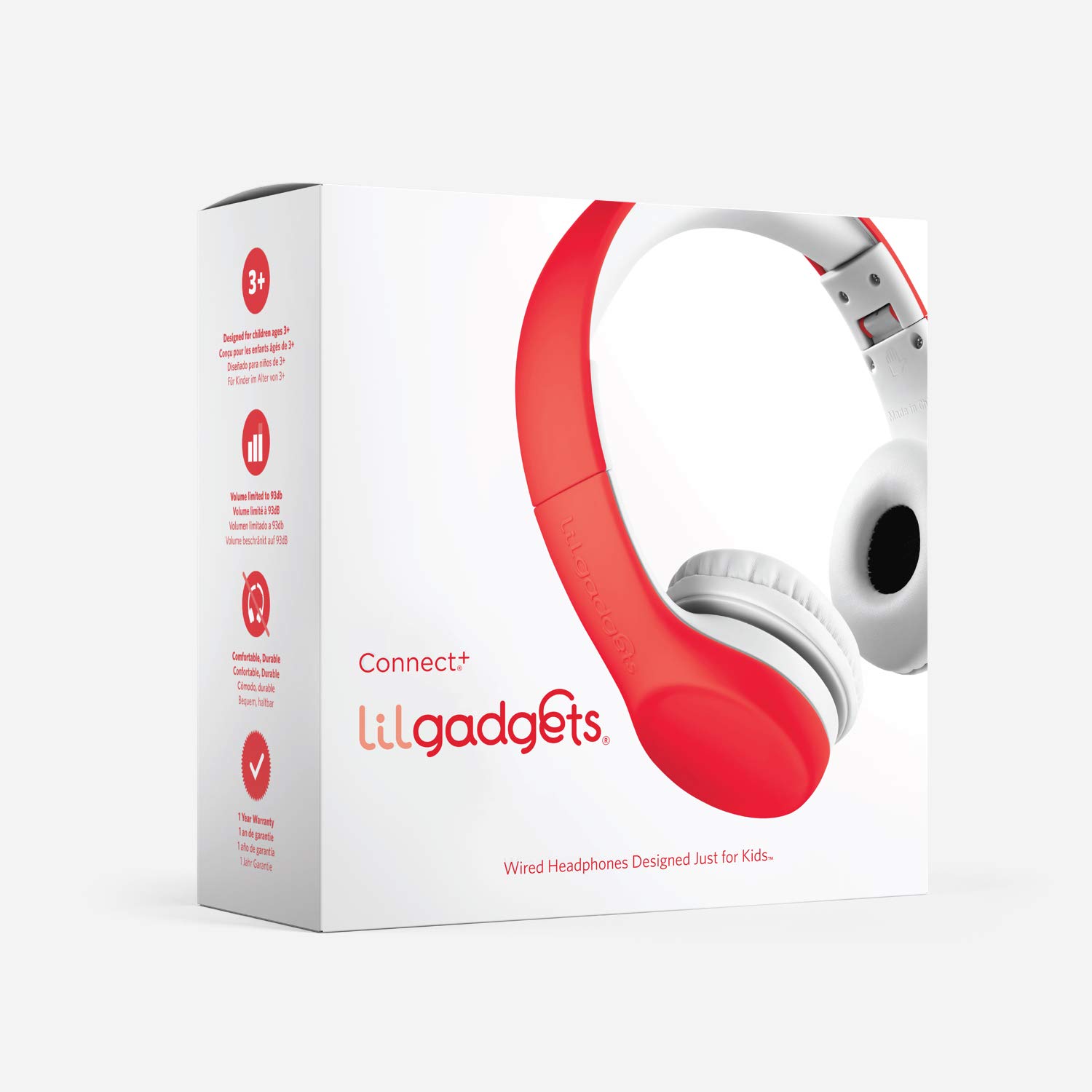 LilGadgets Connect+ Kids Premium Volume Limited Casque Filaire avec Port Shareport et Microphone intégré pour Enfants Rouge