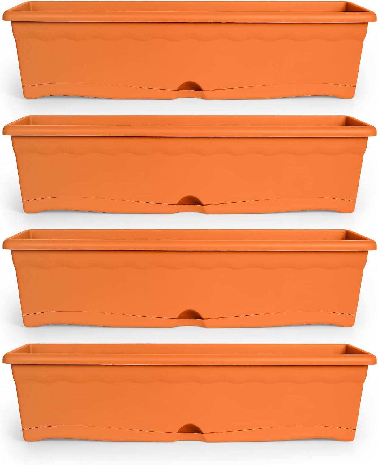 Lote de 4 Jardineras para Exterior y Balcón en Plástico PP con Agujeros de Drenaje y Plato Integrado (60 cm, Terracota)