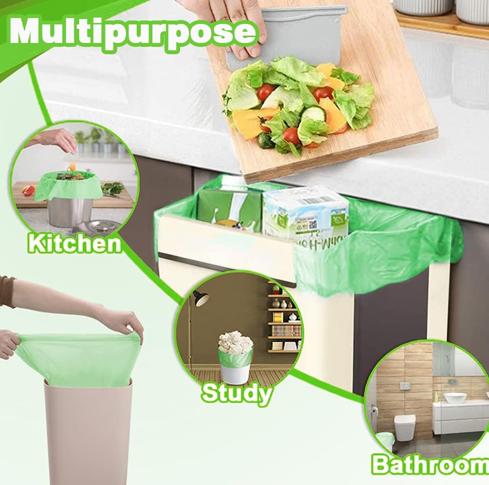 4-6 Gallon Small Trash Bags Biodegradable, 20 Liter Mini Compostable Strong Bathroom Garbage Bags with Tear & Leak Resistant, Recycling Eco-Friendly Trash Can Plastic Liner, Green, 100 Counts