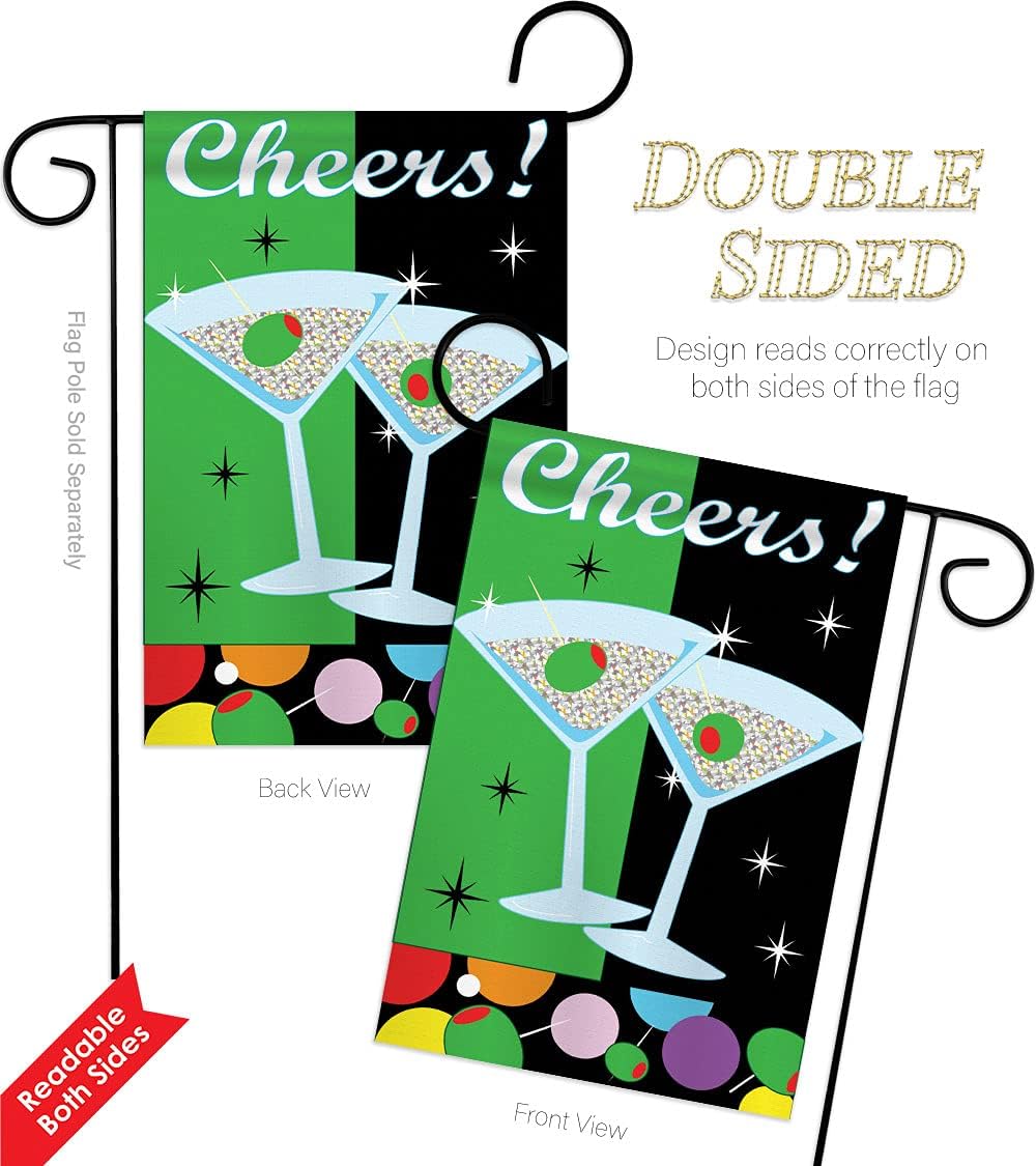 Breeze Decor Two Group G165052-P2 Cheers Happy Hour & Drinks Beverages Decorative Vertical Garden Flag, 13"x 18.5", Multi-Color