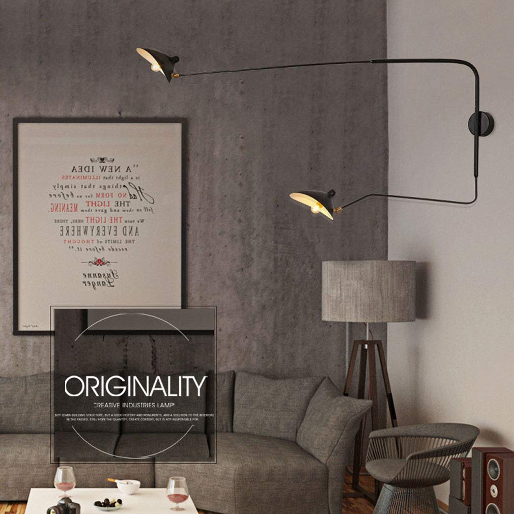 2 Luci Lampada da Parete Moderna con Braccio Lunga Regolabile Metallo Applique da Parete Interno Classico con Spina Interruttore Cavo Luce da Muro Retro Industriale Design Camera da Letto E27 Nero