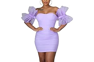 Elegant Off Shoulder Purple Birthday Dress, Solid Color Bodycon Mini Dress