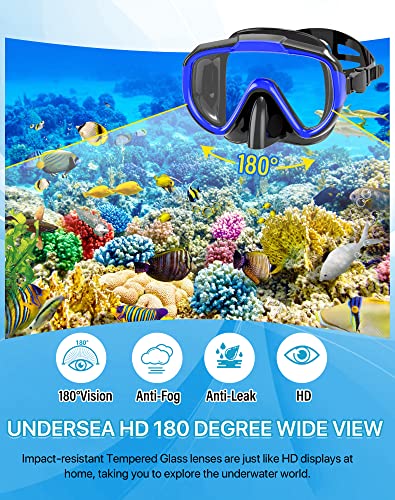 Snorkeling Gear for Adults Men Women,4 in 1 Snorkel Set with Panoramic View Diving Mask Anti-Fog Anti-Leak,Dry Top Snorkel,Fins and Travel Bag for Swimming,Snorkeling and Travel Diving - Image 3