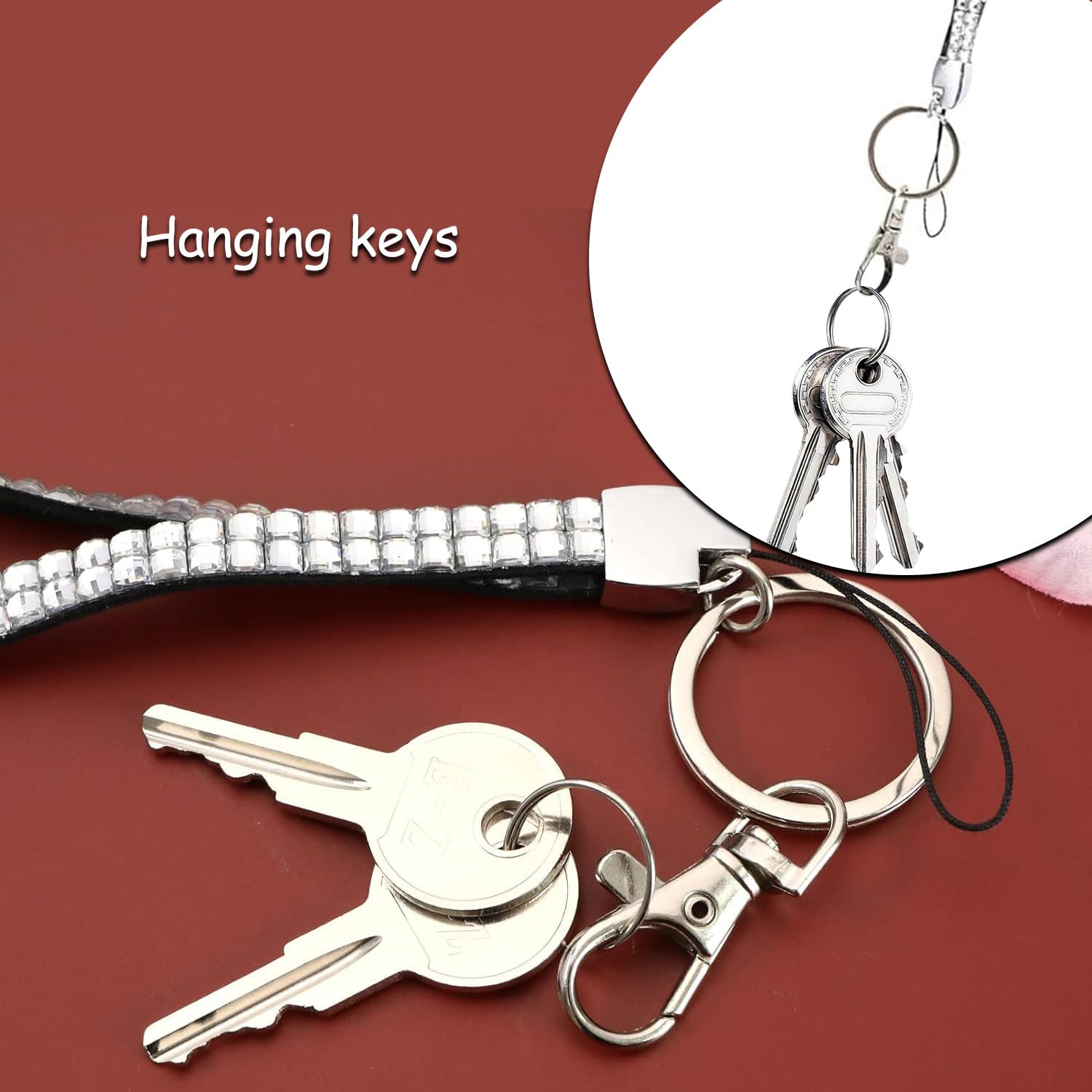 Rumyve Rhinestone Crystal Glitter Lanyard With ID Card Sleeve, Metal Buckle Keyring, and Bling Necklace, clear - Image 4