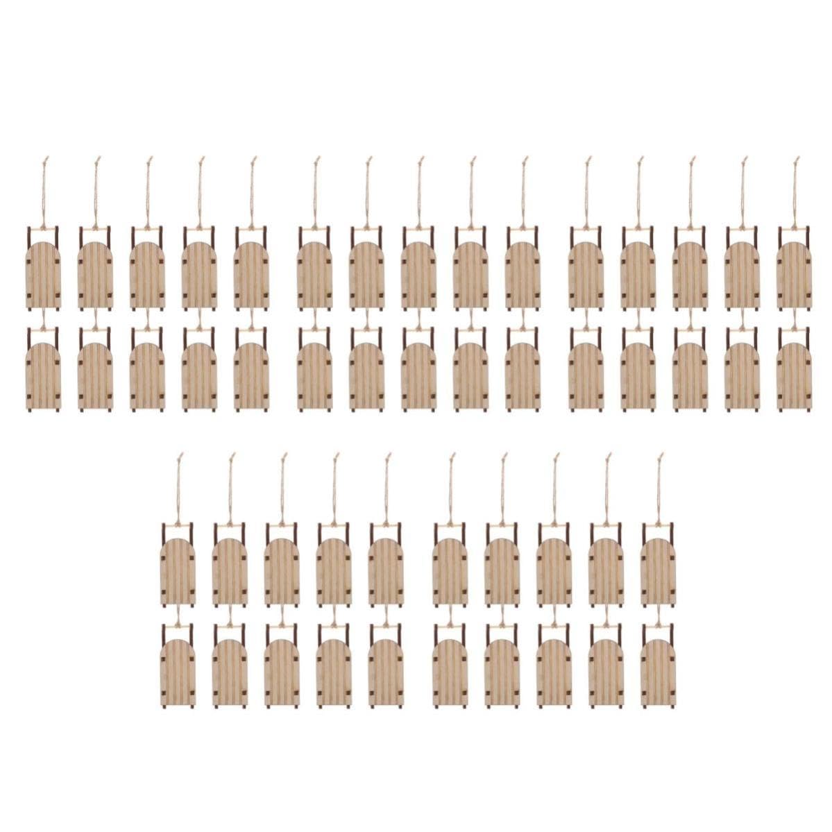 TOYANDONA 50 Piezas Adorno Navideño de Trineo de Madera Beige para Árbol de