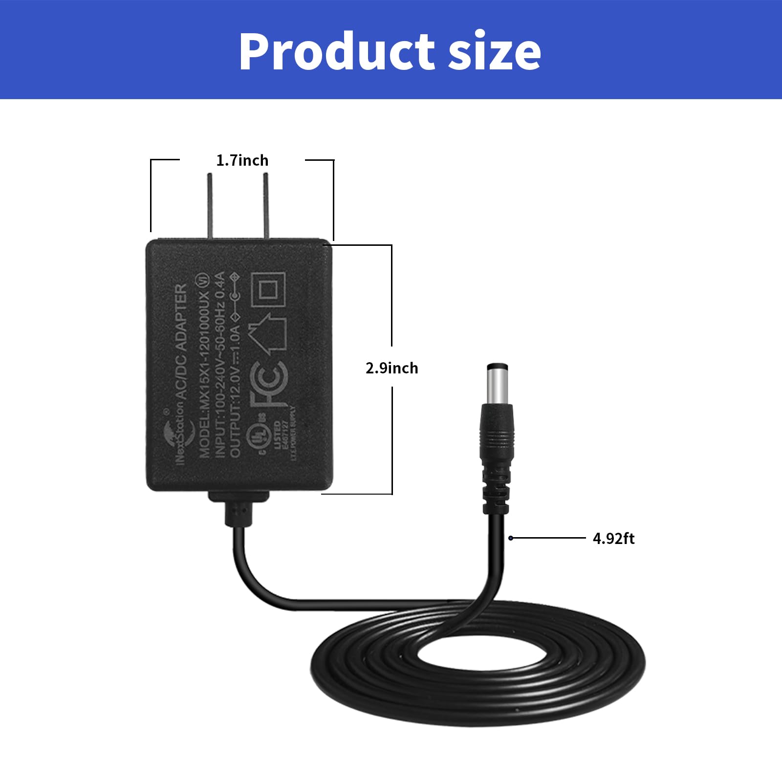 iNextStation 12V 1A Power Adapter Supply AC 100-240V to DC Transformer for LED Light Strip LCD Monitor Router Car Devices 5.5mm X 2.1mm US Plug UL Listed