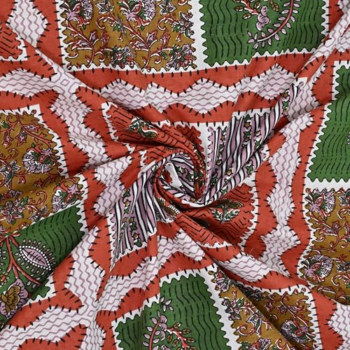Image of 100% Cotton Single Bedsheet with 1 Pillow Cover | 240 TC Pure Cotton Flat Bed Sheet | Traditional Jaipuri Printed Bedding Set | Soft & Breathable | 60 x 90 Inch (Rangmahal Single 63)