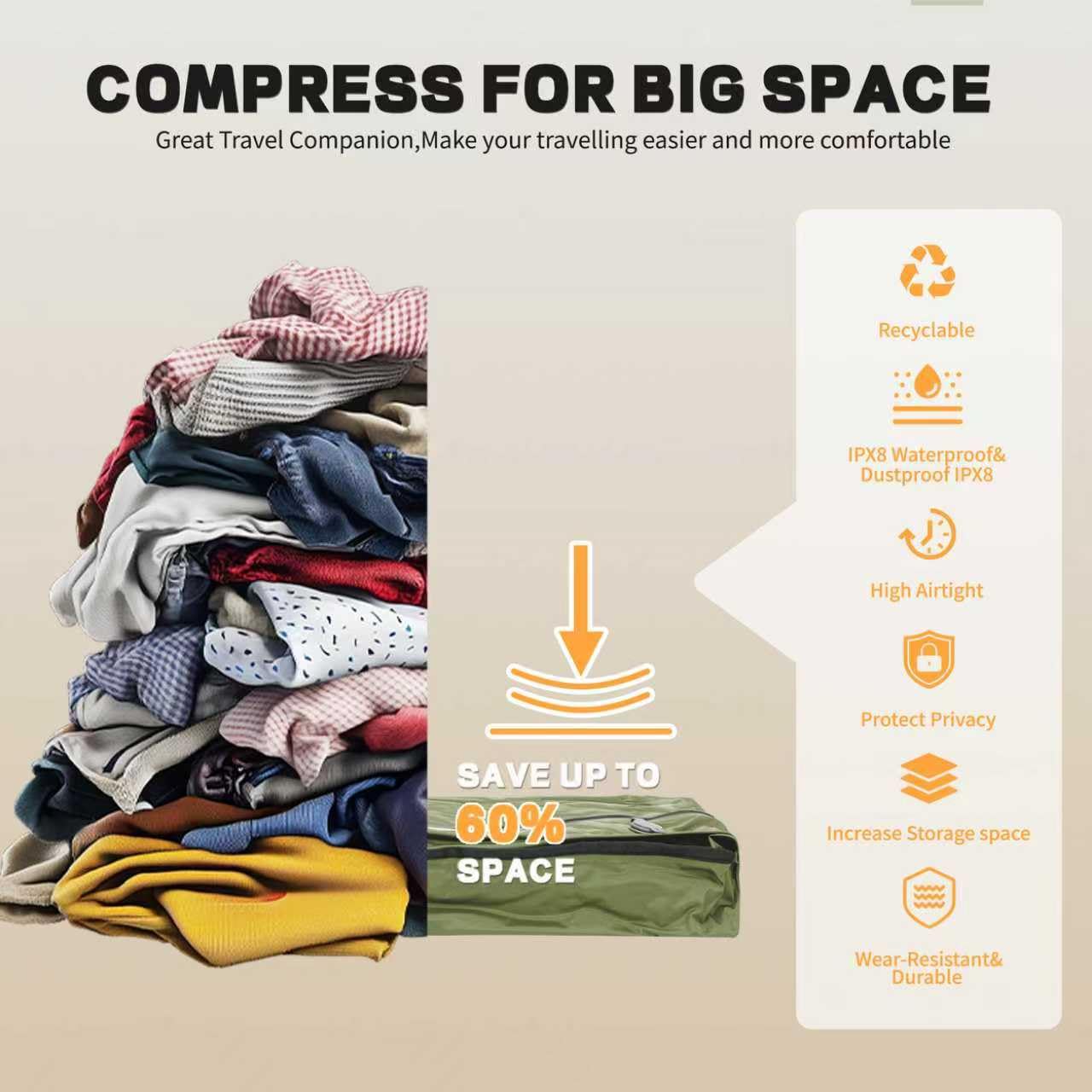 EULANT Sacs sous vide de voyage, sac de compression étanche IPX8 | Sacs sous vide pour valise de voyage et sac à dos de voyage, sacs économiseurs d'espace, organiseurs d'emballage