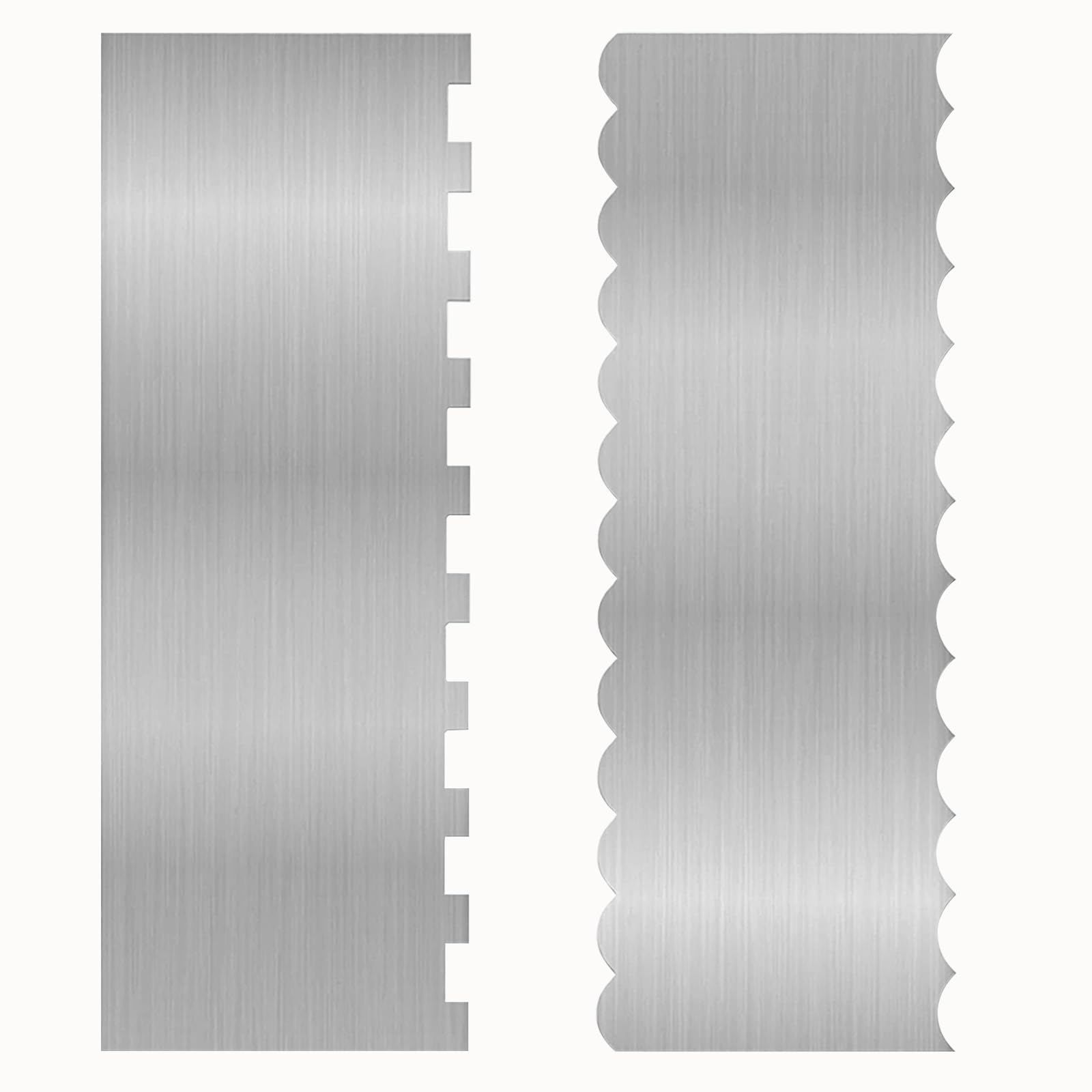 2 Pcs Stainless Metal Cake Scraper Smoother Double Sided Patterned Edge Cake Decorating S…