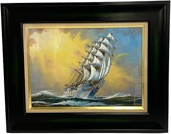 Amazon.co.jp: 梶田達二 初代海王丸 旭日洋々 油彩画 絵画 美術品 自然