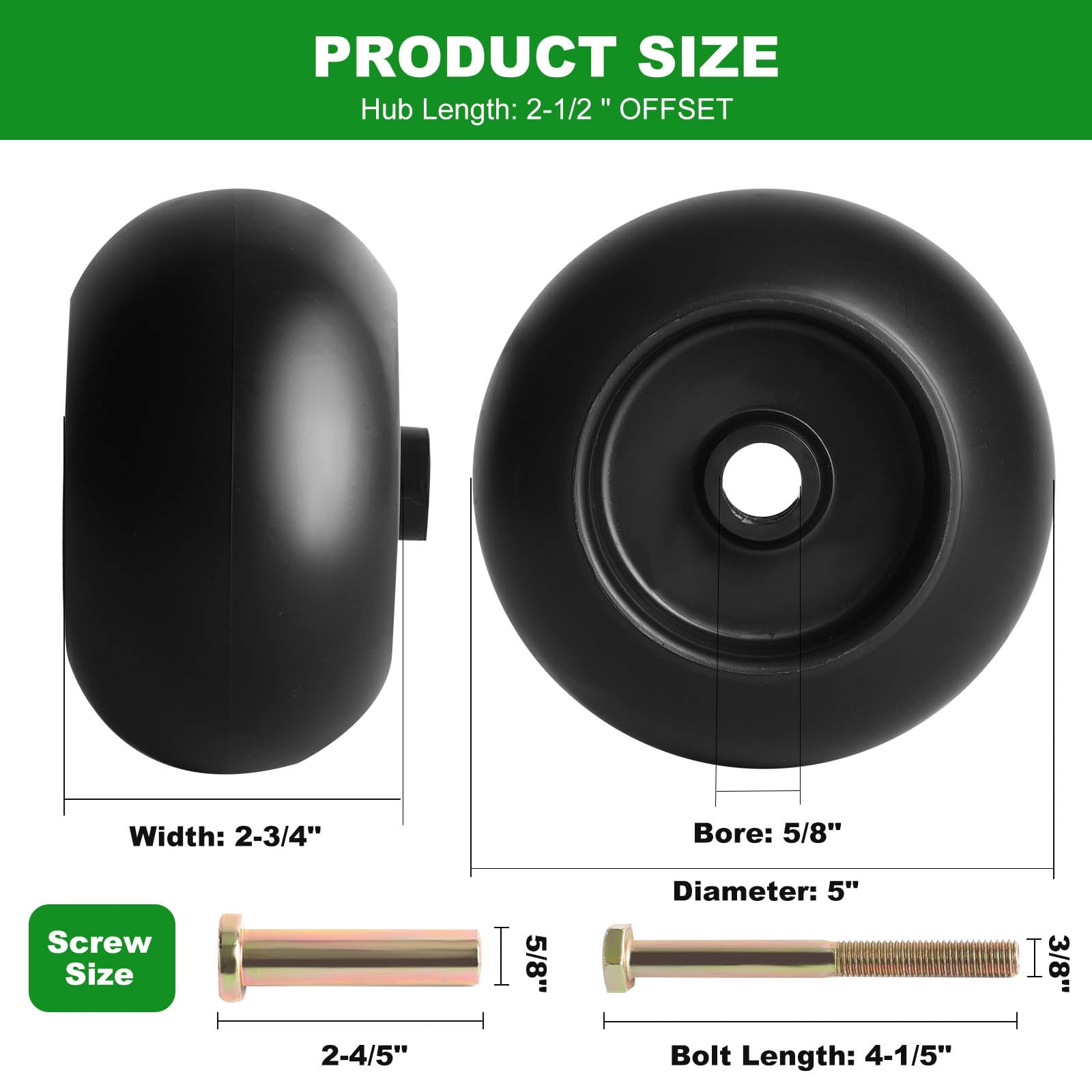 Paquete de 6 kits de rueda y pernos para cortacésped anticuero cabelludo 103-3168 reemplazados para Exmark Toro 103-7263 103-4051, Bad Boy 022-5234-98 022-1000-00, Kubota K5351-42110 K537110 -42111 0.