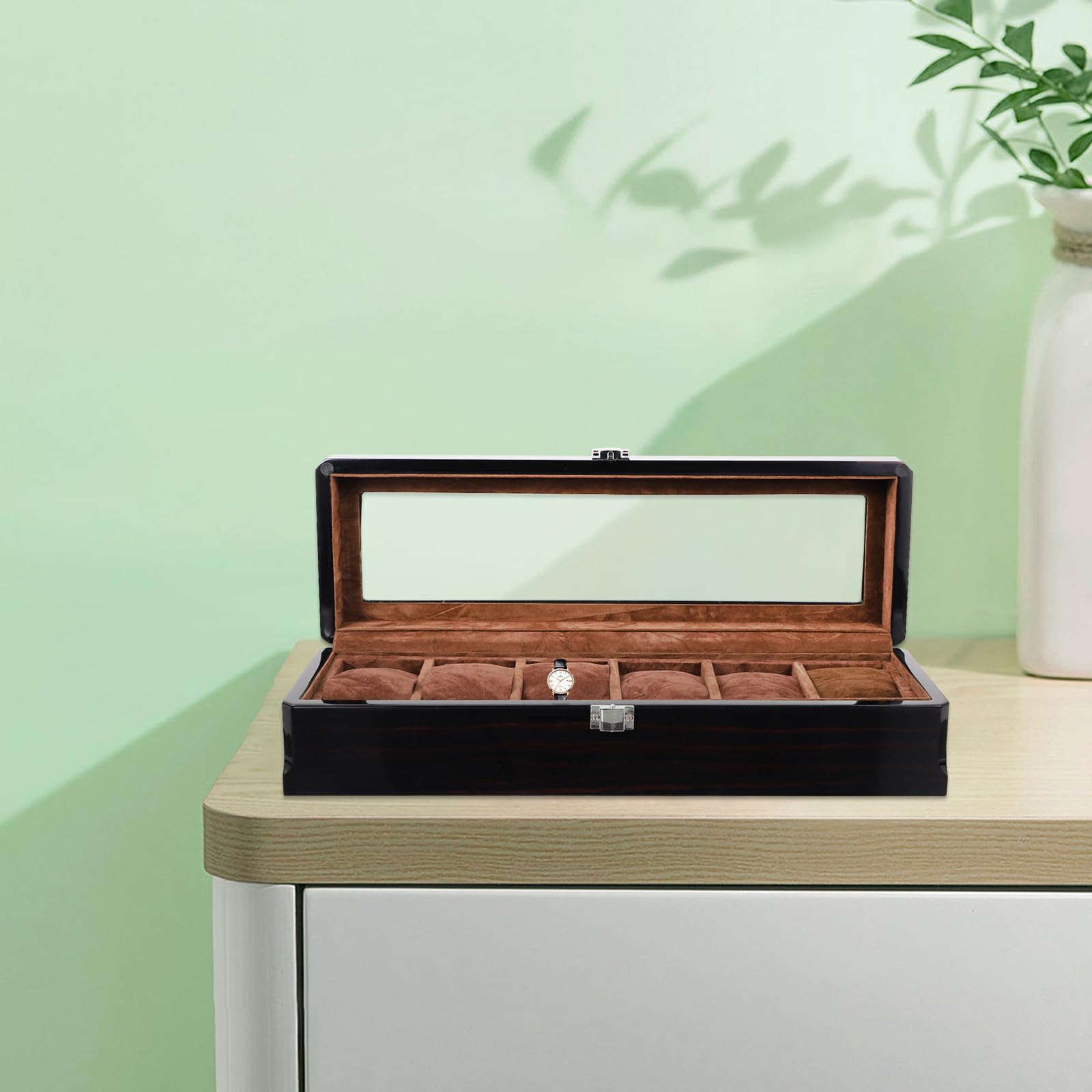 Elegante Uhrenbox aus Mdf mit Glas und Klavierlack Uhrenaufbewahrungsbox für Zuhause und Reise Schützt Uhr und Schmuck mit Klassischem Design
