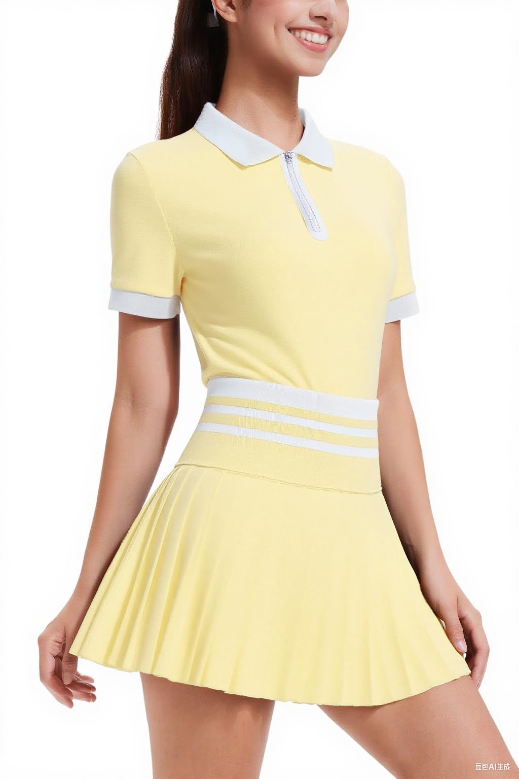 Tennis Skirt Sets for Women Zipper Color Block High Waisted Golf Polo Two Piece Skirt Set Women 2 Piece Outfits