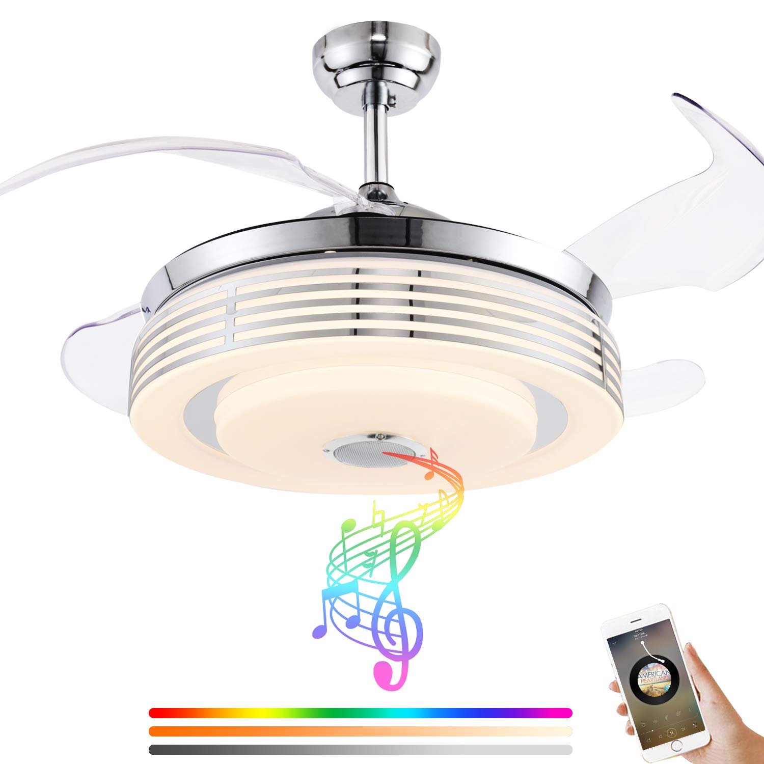 Buy 42 inch Retractable Ceiling Fan with Light and Bluetooth Music
