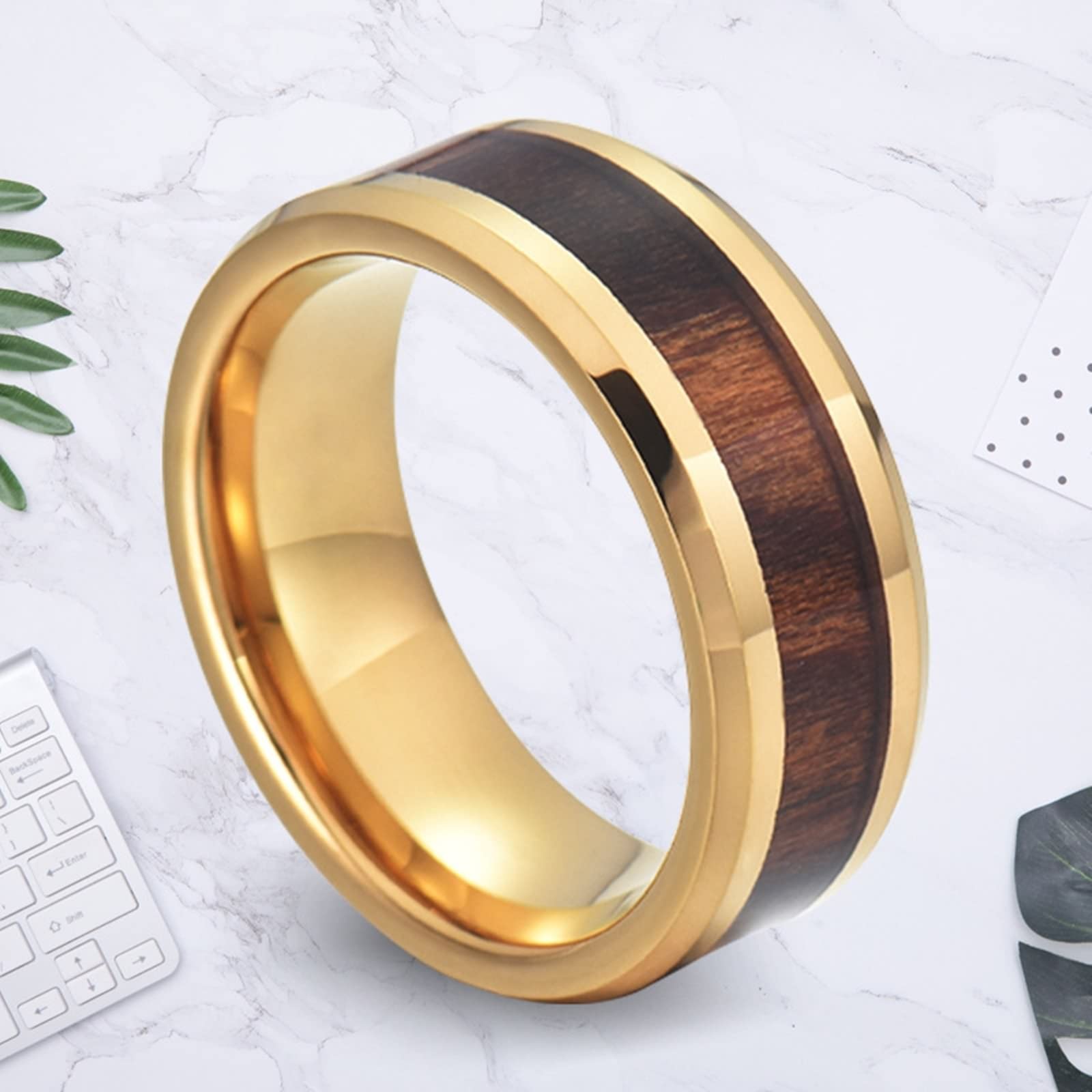 AmDxD 2 paia di collane in tungsteno, legno con incisione I Love You Partner, collana con ciondolo a forma di lui e lui, oro per donne, uomini, 8 mm di larghezza, 60 cm, collana da donna 50 cm,