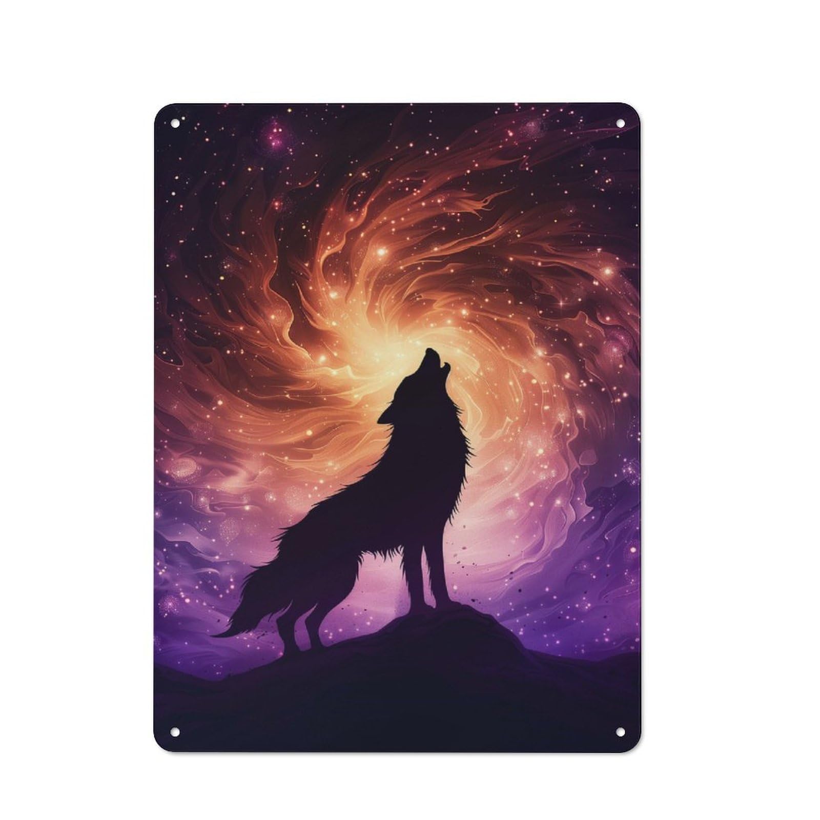 Junmoney Wolf Howling At Cosmic Vortex Sky Shop Front Style Bistro Metal Sign 40X30cm, Cafe Wall Decor For Tea Room, Shop Wall Or Breakfast Area