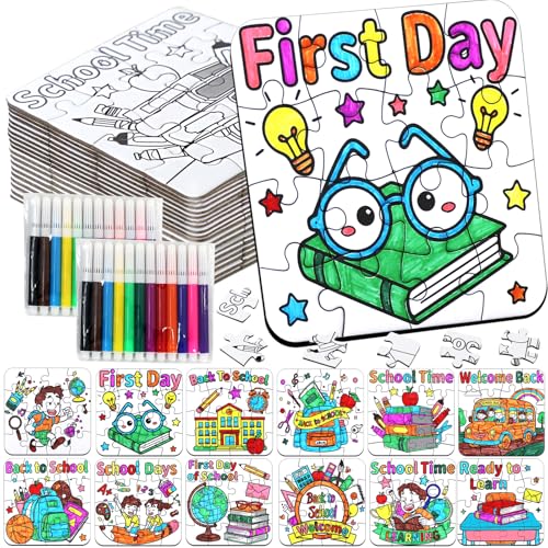 24 Sets Back to School Crafts for Kids Ages 4-8 DIY First Day of School Arts Kits Puzzle Book Glasses Apple Pencil Christian Gifts for Classroom Activities Party Favors Coloring Game Bulk Supplies