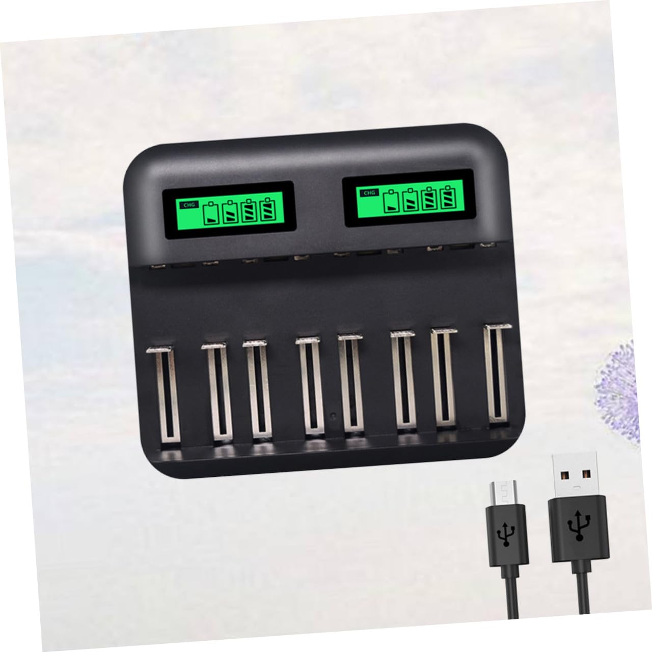 Chargeur de Piles AA AAA C USB Intelligent Emplacements avec Écran LCD Protection Multiple Circuit et Surcharge Charge pour Batteries Rechargeables Nimh Nicd