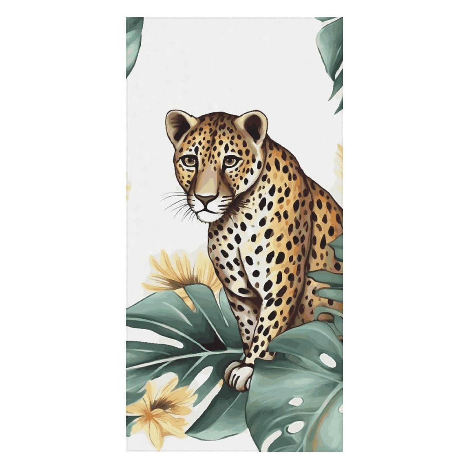 Leopard and Palm Leaves Beach Towel Extremely Soft Oversized Towels Lightweight Sports Absorbent Bath Towel Suitable 160"x80" for Swimming Camping Beach