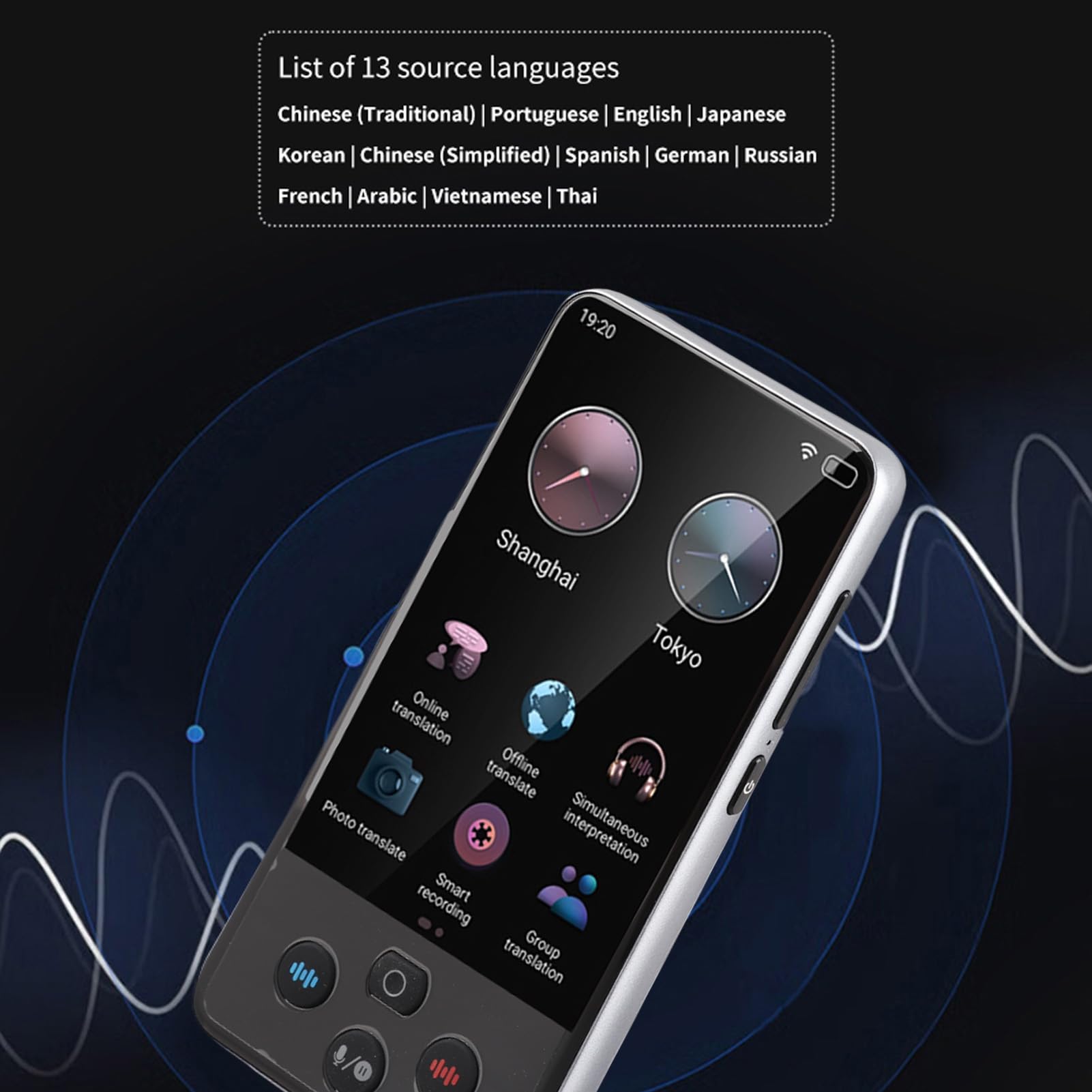 Traduttore Vocale Intelligente Multifunzionale Batteria a Lunga Durata 138 Lingue per il Tempo Libero con Touch Screen da 3,97" in Lega di Alluminio