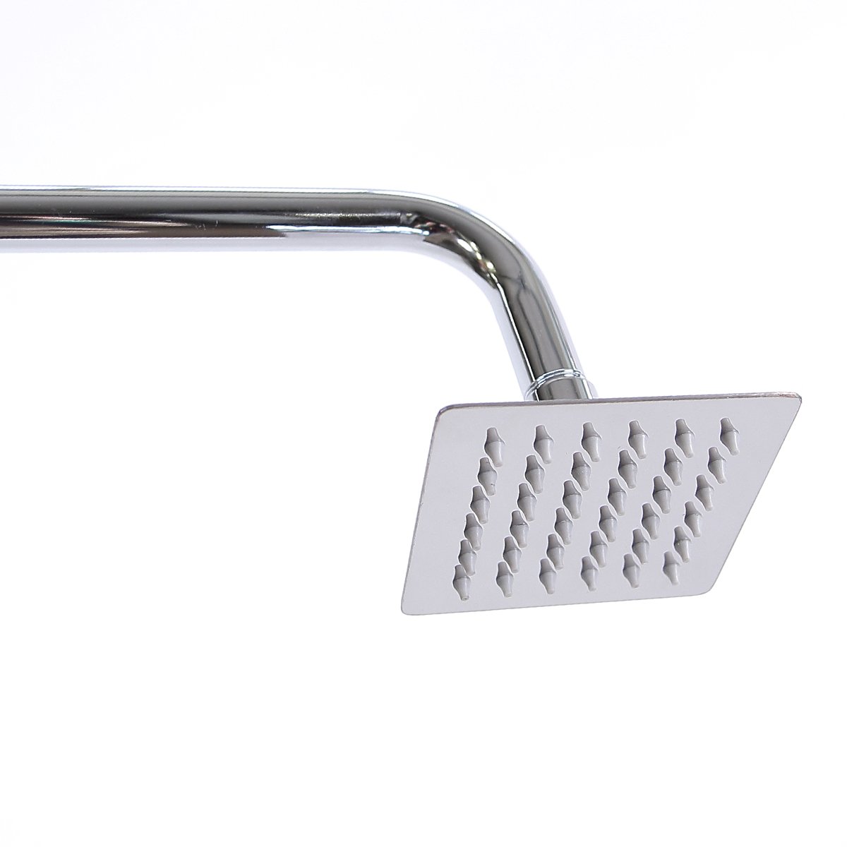 Doccia a pioggia rettangolare, 10 x 10 cm, con 36 ugelli anticalcare, acciaio inox cromato lucido, 1 regolazione, soffione doccia (doccia 022 angolare)