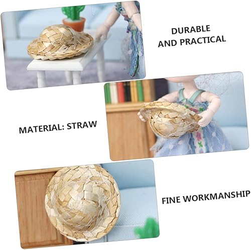 Miniatura 4 de TOYANDONA 10 piezas de sombrero de paja, mini sombrero de paja, accesorios de decoración de miniture, muebles de casa, muñecos pequeños, ornamento,