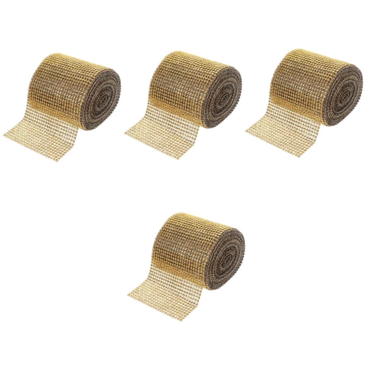 4 Rollen Glänzendes Strassbandrolle 24 Reihen 10 Yard Selbstgemacht Bastelband für Hochzeit Deko Goldfarbenes Strass Band zum Verzieren von Kleidung und Heimdeko