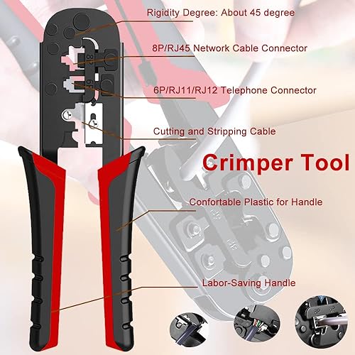 Miniatura 3 de LEATBUY RJ45 Kit de herramientas de red de crimpado Cat5 Cat5e Cat6 Juego de herramientas de crimpado para crimpadora RJ11RJ12 con probador de