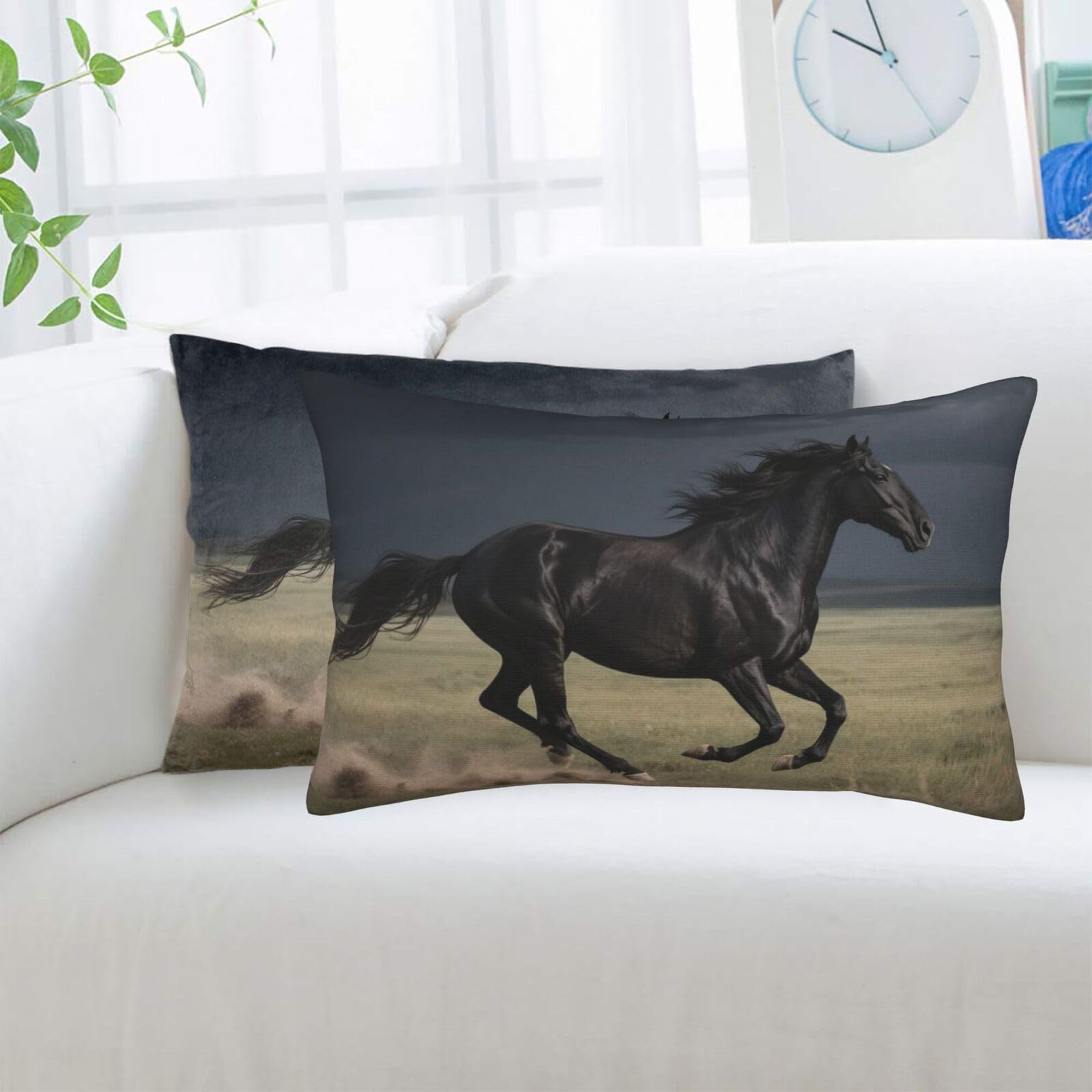 2 Pack Standard Pillowcases Sets, Ultra Soft Comfort Microfiber Plush Pillow Cases Horse Decorative Throw Pillow Cover with Hidden Zipper for Bedroom, Sofa, Couch,14"X20"