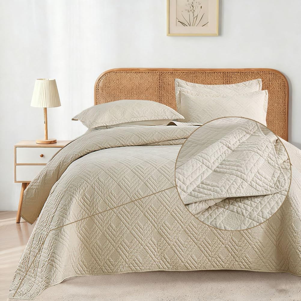 Genérico Colcha para Cama de, Colcha de Microfibra, con 2 Fundas de Almohada, Suave y Ligera, para Todas Las Estaciones,Beige,250x270+50x70